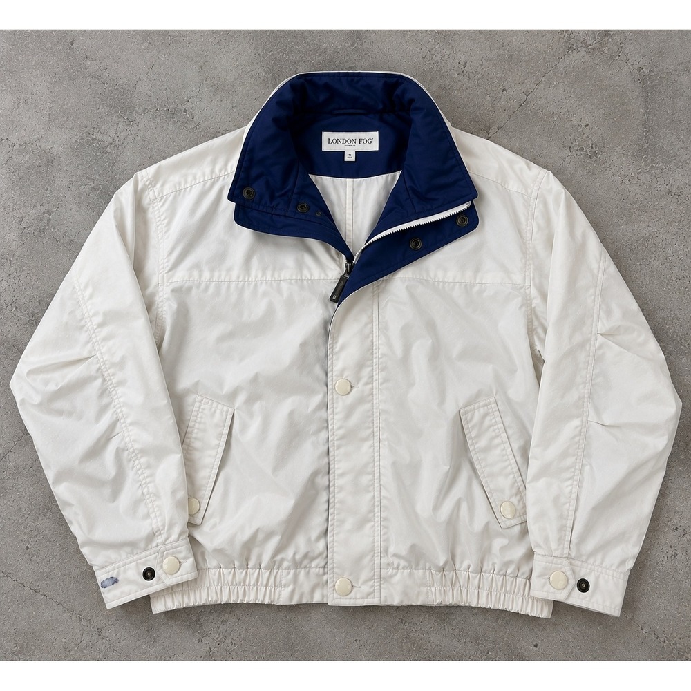 Vintage 90s London Fog Men's Off-White Windbreaker Bomber Jacket Harrington M